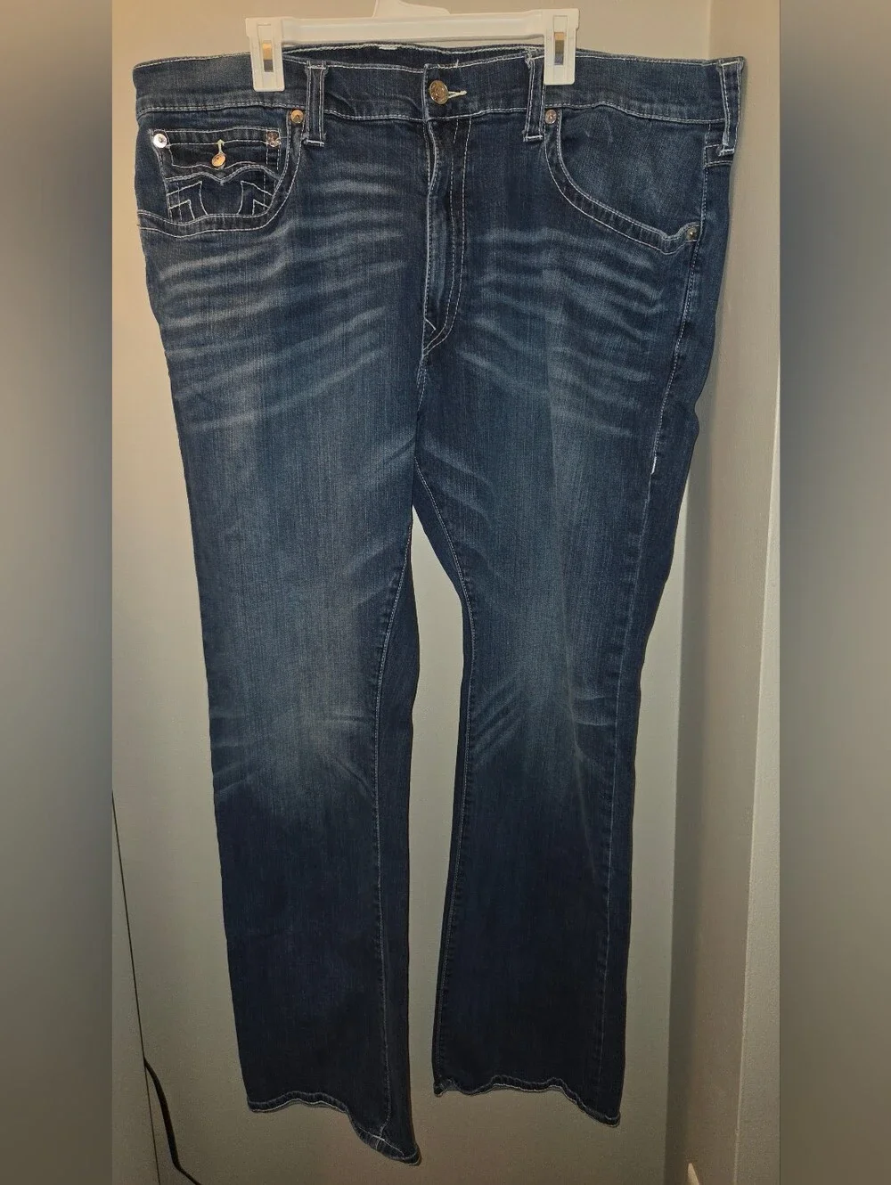 True Religion Ricky Relaxed Straight Jeans Blue Size 46 Flap Pocket Stretch